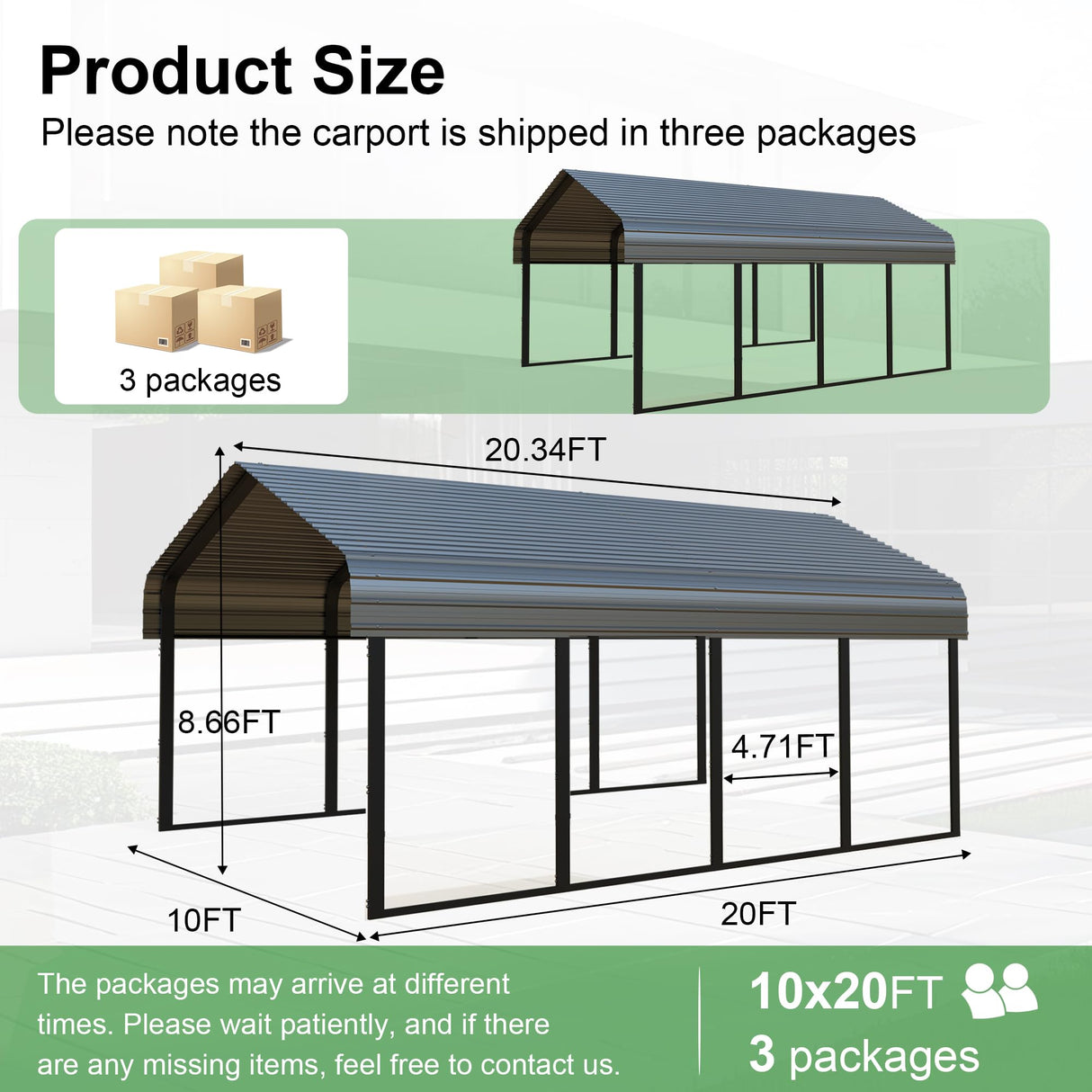 RITERYIFER Metal Carports 10x20 FT Heavy Duty RV Carport Canopy Kits for Garage,Aluminum Car Ports with Steel Shelter Frame Cover for Car or Boats RITERYIFER