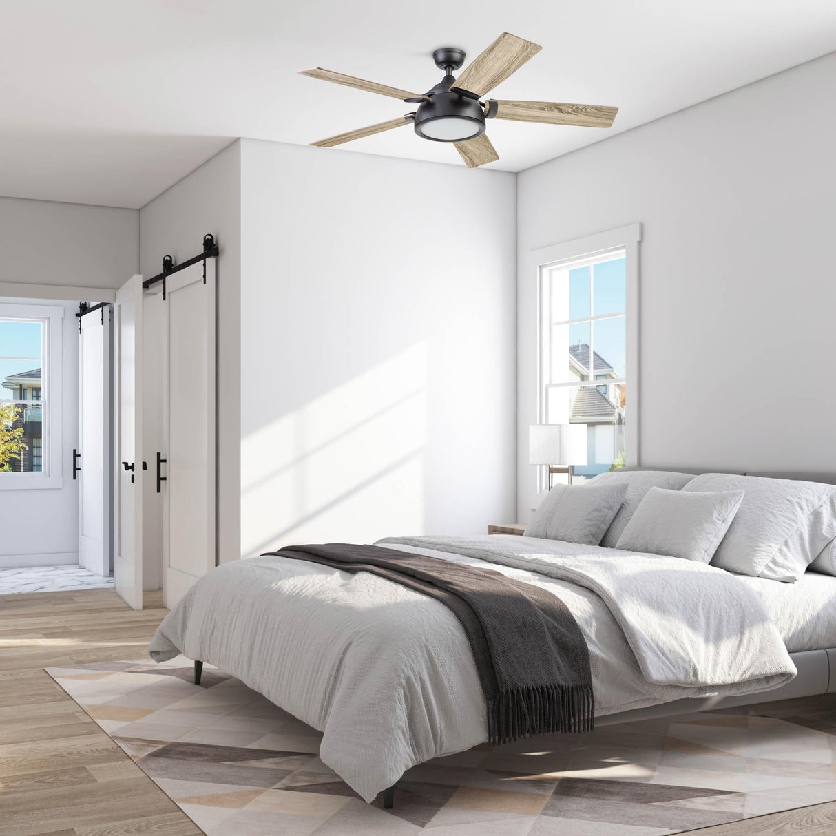 Prominence Home Potomac, 52 Inch Industrial Style Smart Ceiling Fan with Light, Remote Control, Dual Finish Blades, Compatible with Alexa and Google Assistant - 51639-01 (Matte Black) Prominence Home