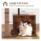 FUKUMARU Cat Scratching Post, Modern Style Cat Tree with Unique Square Post, Wooden Cat Tower with silvervine Balls, Retro Cat Condo Scratcher for Indoor Cats（Solid Wood） FUKUMARU