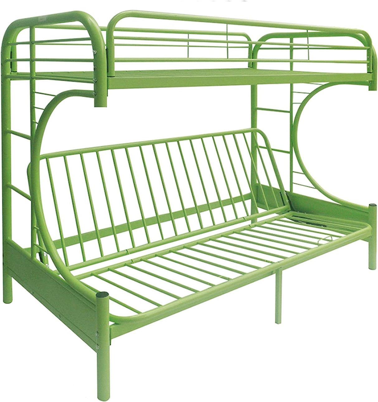 BOWERY HILL Build-in Side Ladders Twin Over Full Futon Metal Bunk Bed in Green BOWERY HILL