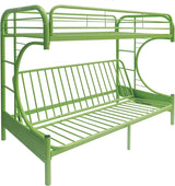 BOWERY HILL Build-in Side Ladders Twin Over Full Futon Metal Bunk Bed in Green BOWERY HILL
