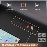 HAUOMS Black Nightstand Set of 2,LED Night Stand with Charging Station & Pull-Out Tray,Bedside Table with Drawers,Modern End Table Side Table Storage Cabniet HAUOMS