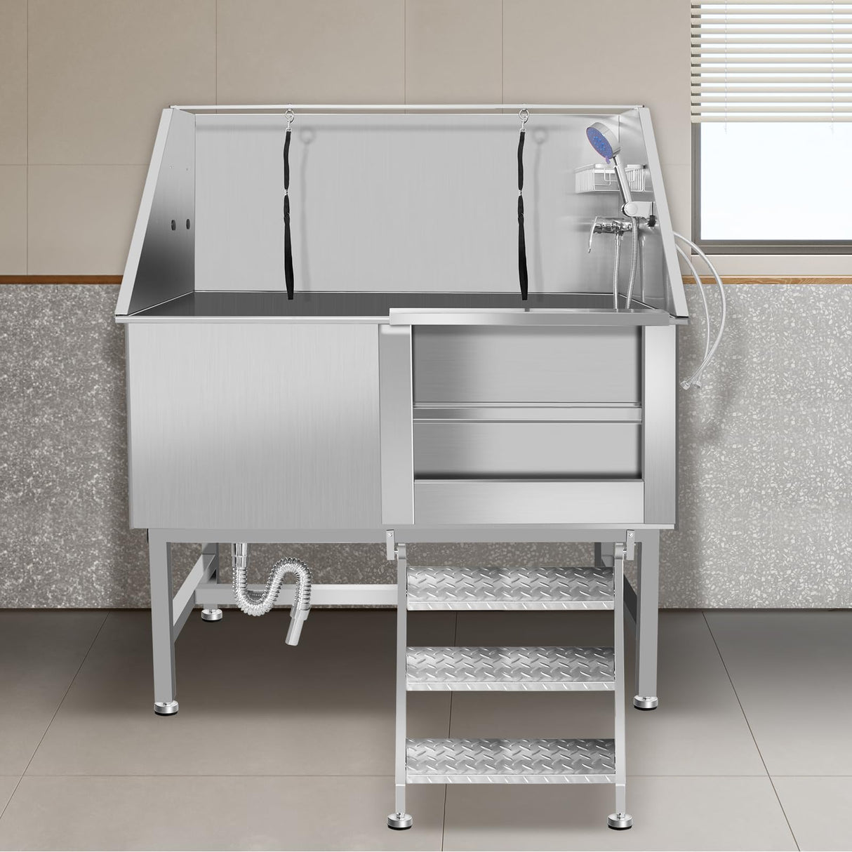 50 Inch Electric Dog Bathing Station For Large Dogs, Height Adjustable Stainless Steel Dog Pet Washing Station, Professional Dog Grooming Tub With Electric Lift, Pet Wash Bath Station (50" Right door) RIGMEC