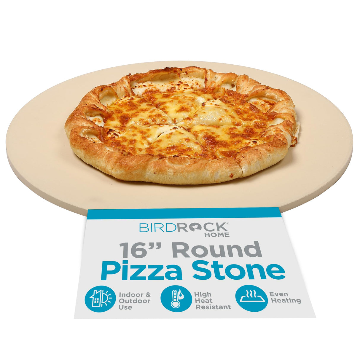 BIRDROCK HOME Pizza Stone for Oven and Grill | 16" Cordierite Baking Stone for Cooking, Bread, Pie, BBQ | Indoor - Outdoor | Grill, Smoker, Toaster Use | Ceramic Sheet for Crispy Crust (Round) BIRDROCK HOME