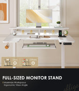 OffiGo U Shaped Electric Standing Desk with Keyboard Tray, 48 Inch Height Adjustable Desk with Power Outlets & LED Lights, Sit Stand Table with Monitor Stand for Home, Office, White OffiGo