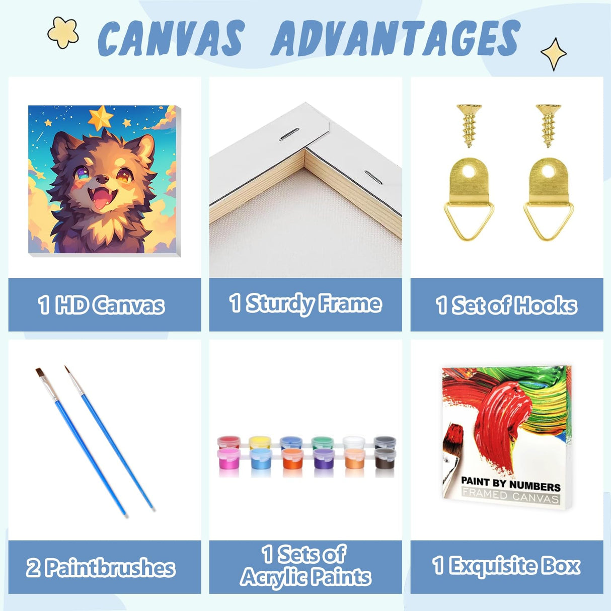 XTCIXAL Paint by Numbers Kit for Kids with Frame, Wolf Paint by Number Kids Age 5-8-12, Paint by Number with Frame for Gifts and Home Decor 8X8 Inch XTCIXAL