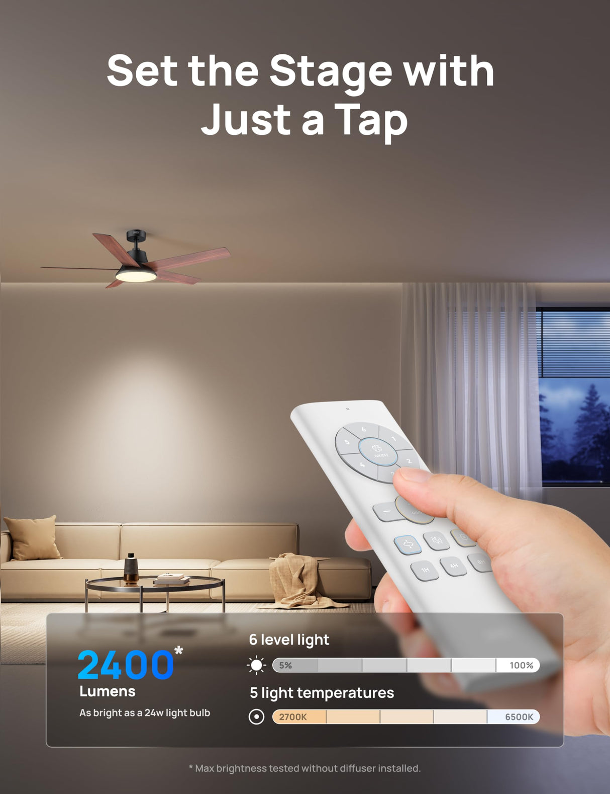 Dreo Ceiling Fans with Lights and Remote, 52 Inch, 6 Speeds, 5 Color Tones Dimmable LED, Quiet Reversible DC Motor, 8H Timer, Black Ceiling Fan for Bedroom, Living Room, Easy to Install Dreo