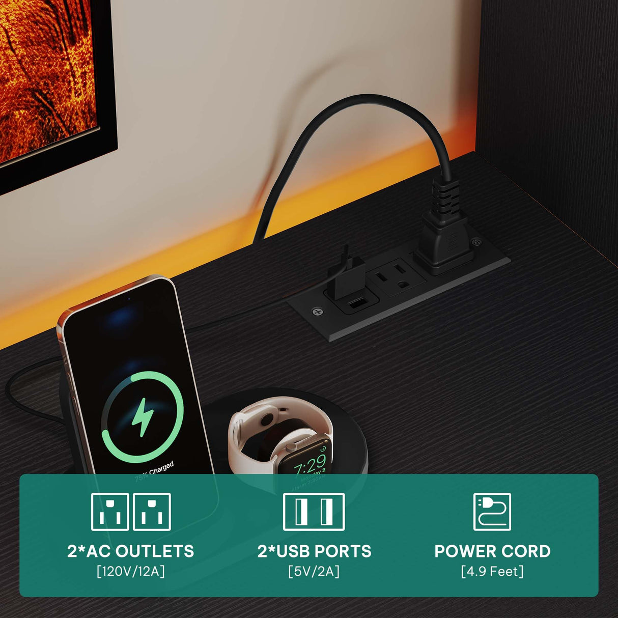 YITAHOME Farmhouse TV Stand for 65inch TV, Entertainment Center with Storage, Adjustable LED Lights & Power Hub, TV Cabinet with Bookshelves for Living Room/Apartment, Black YITAHOME