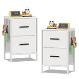EKNKOZY Nightstand 2 Drawer Dresser, Set of 2 Vertical Side Table with Fabric Drawers and 2 Side Hooks, End Table, Bedside Table, Night Stand and Small Dresser for Bedroom, Hallway, Entryway, White EKNKOZY