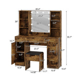 Farmhouse Makeup Vanity Desk with Lights,55.7" Modern Makeup Vanity with Charging Station&Storage Shelves,Bedroom Dressing Table for Women & Girls,3 Lighting Modes,Brightness Adjustable(Brown) TackView