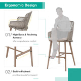 Patiorama Outdoor Bar Stools Set of 4, 46" Counter Height Bar Stools Chair w/Arm and Woven Rope Back, Rattan Bar Stool, Patio Metal Modern Wicker Bar Chairs for Kitchen Island,Pool, Wood Grain Finish Patiorama