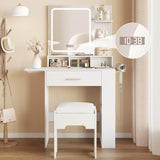 Vabches Makeup Vanity with Mirror and Lights, Small Vanity Desk with with Drawer Lots Storage, Vanity Set with Storage Drawer, Chair and Three Shelves, White Vabches