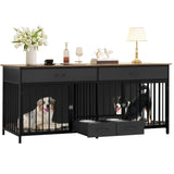 YITAHOME 74.8" Double Dog Crate Furniture with Dog Feeder, Heavy Duty Indoor Dog Kennel TV Stand with Drawers, Sturdy Dog Kennel with Divider for 2 Medium Large Dogs, Black YITAHOME
