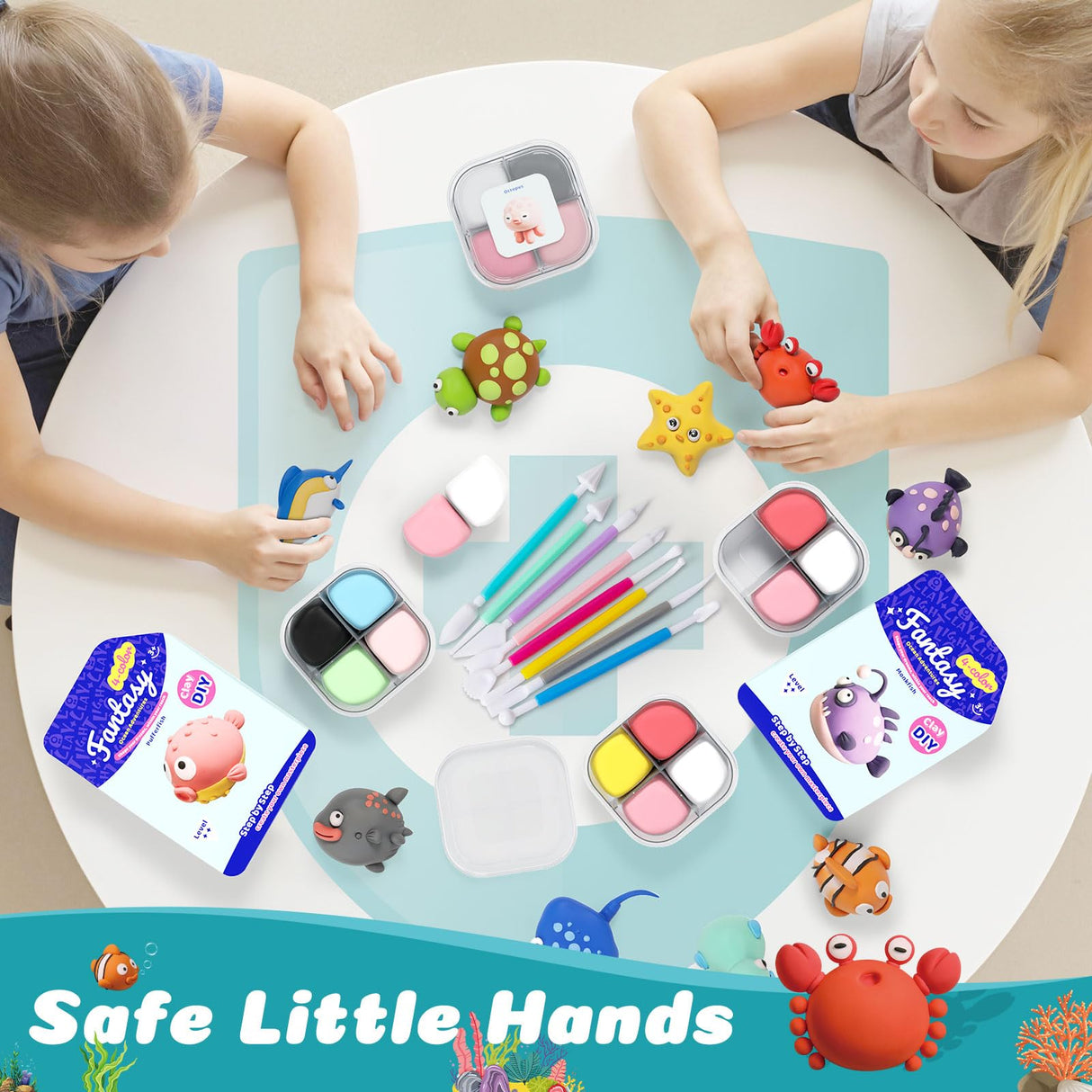 Air Dry Modeling Clay for Kids - Ocean Adventure, 12 Boxes Clay Kit with 9 Tools & Tutorials, Soft DIY Craft Kit for Art Projects, Creative Gift for Boys & Girls Ages 3+ Dufvrpe