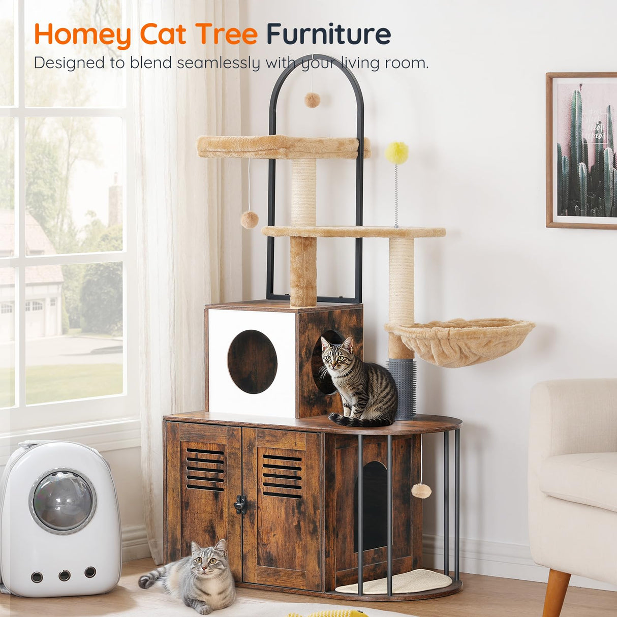 HOOBRO Cat Tree with Litter Box Enclosure, All-in-One 31.5" Cat Tower with Hidden Litter Box Cover Furniture for Indoor Cats, Versatile Cat Condo with Sisal Posts, Hammock, Rustic Brown FG45MZ03 HOOBRO