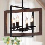 4 Lights Kitchen Chandelier, Farmhouse Dining Room Light Fixutres, Wood Chandelier for Kitchen,Rustic Dinning Room Light Fixtures Over Table with Adjustable Height for Dining Room Kitchen Island GZBEINI