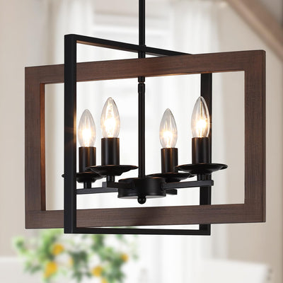 4 Lights Kitchen Chandelier, Farmhouse Dining Room Light Fixutres, Wood Chandelier for Kitchen,Rustic Dinning Room Light Fixtures Over Table with Adjustable Height for Dining Room Kitchen Island