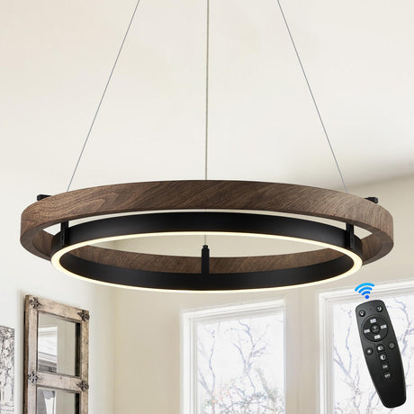 CaraLuxe Dimmable LED Chandelier Modern Ring Chandelier for Dining Room Farmhouse Black Chandelier Lighting for Kitchen Island Entryway Foyer Living Room, 3-Color Changing, 24in CaraLuxe