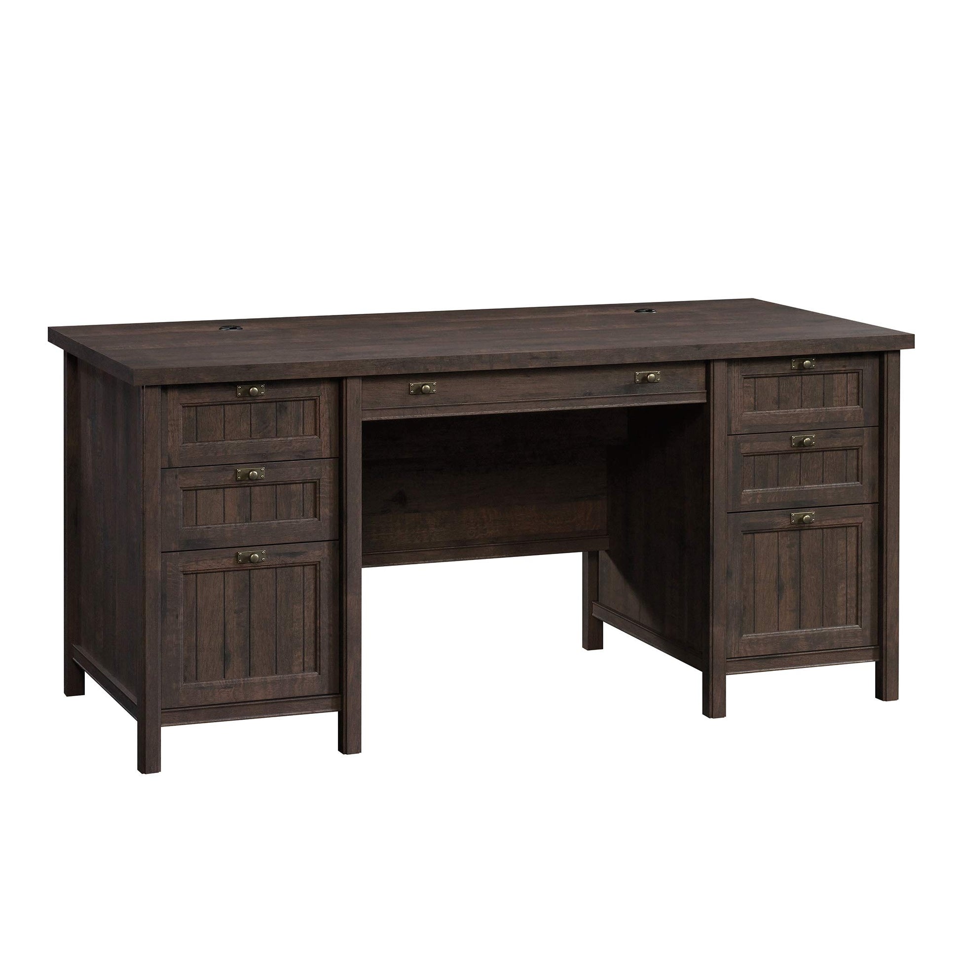 Sauder Costa Executive Desk, W 65.118 X D 29.528 X H 30.00, Coffee Oak finish - WoodArtSupply