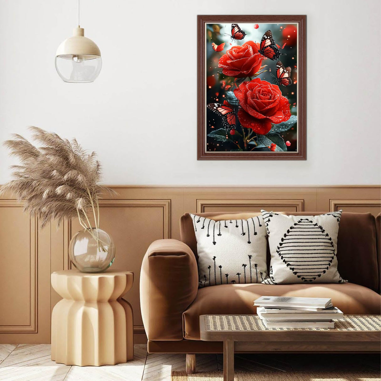 Lxmsja Red Rose Diamond Art Kits for Adults, Butterfly DIY Full Drill Diamond Painting Kits for Beginners, 5D Gem Art Crafts for Adults, Home Wall Decor 12x16 inch Lxmsja