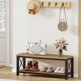 BON AUGURE Entryway Bench, Farmhouse Wooden Metal Entry Storage Bench, Rustic Shoe Benches with Shelf for Foyer, Mudroom, Bedroom, Hall, Entrance (Vintage Oak) BON AUGURE