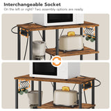 HOOBRO Bakers Rack with Power Outlet, Microwave Stand with 5 S-Shaped Hooks, Coffee Bar, Kitchen Storage Shelf, for Kitchen, Living Room, Rustic Brown and Black BF07UHB01 HOOBRO