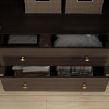 AGOTENI Large Bedroom Wardrobe Closet with 1 Mirror & 2 Drawers, 70.9" H Tall Armoire Clothes Closet with Doors and Shelves, Hanging Rod, Dark Brown AGOTENI