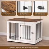 Zakkart White Dog Crate Furniture for Large Dogs Up to 60 lbs. - Decorative Puppy Kennel w/Wide Farmhouse Table Top & Steel Bars - 37'' Wide - Modern Dog Crate Table, End Table, Nightstand Zakkart