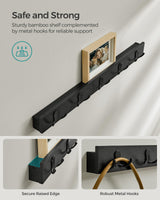 SONGMICS Coat Rack Shoe Bench Set, 3-Tier Bamboo Shoe Rack Bench, Multifunctional, 5 Double Metal Hooks, for Entryway, Hallway, Bedroom, Ink Black ULCR004B01V1 SONGMICS