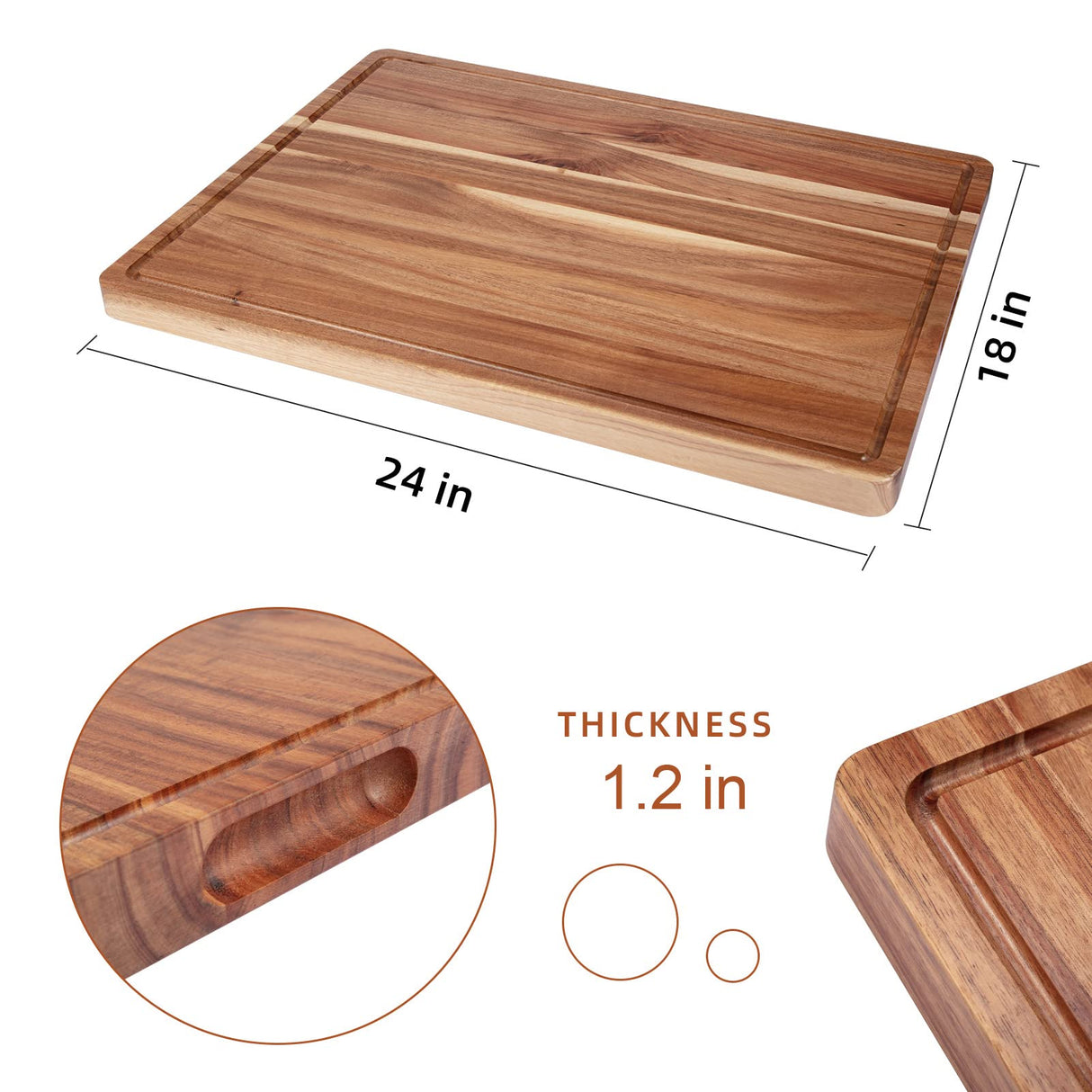 Large Acacia Wood Cutting Boards for Kitchen, 24 x 18 Inch Extra Large Wooden Cutting Board with Juice Groove, Reversible Butcher Block Cutting Board GlowSol