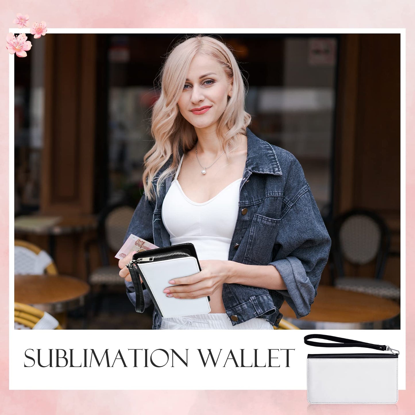 Sweetude Sublimation Wallet Leather Zipper Blank Card Holder Bag Women's Travel Clutch Wristband DIY Craft for Women Gift Office Travel Work Supplies (4 Pcs)