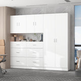 ROMSHINE Large Garage Storage System with 6 Drawers, 3-Piece Workshop Cabinet Set with Wall Mounted Storage, Utility Bookshelf Pantry Cabinet for Home Office Shopping Malls Retail Console, White ROMSHINE