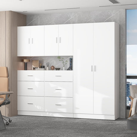 ROMSHINE Large Garage Storage System with 6 Drawers, 3-Piece Workshop Cabinet Set with Wall Mounted Storage, Utility Bookshelf Pantry Cabinet for Home Office Shopping Malls Retail Console, White ROMSHINE