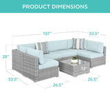 Best Choice Products 7-Piece Modular Outdoor Sectional Wicker Patio Conversation Set w/ 2 Pillows, Coffee Table, Cover Included - Gray/Pastel Blue Best Choice Products