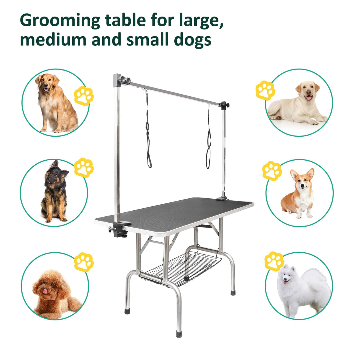 LOVMOR 46 Inch Dog Grooming Table,Adjustable Home Pet Grooming Tables with Arm/Noose/Mesh Tray LOVMOR