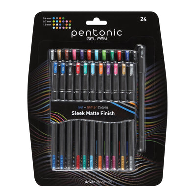 Pentonic Gel Pens, 24 Count, Mixed Pack (12 Assorted Color Pens, 12 Glitter Pens), Medium & Fine Point, Smooth Writing For Journaling (1002355)