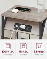 VASAGLE End Table with Charging Station, Set of 2, Small Side Tables for Living Room, Bedroom, Nightstand with Outlets and USB Ports, Bedside Table with Storage Shelf, Heather Greige and Black VASAGLE