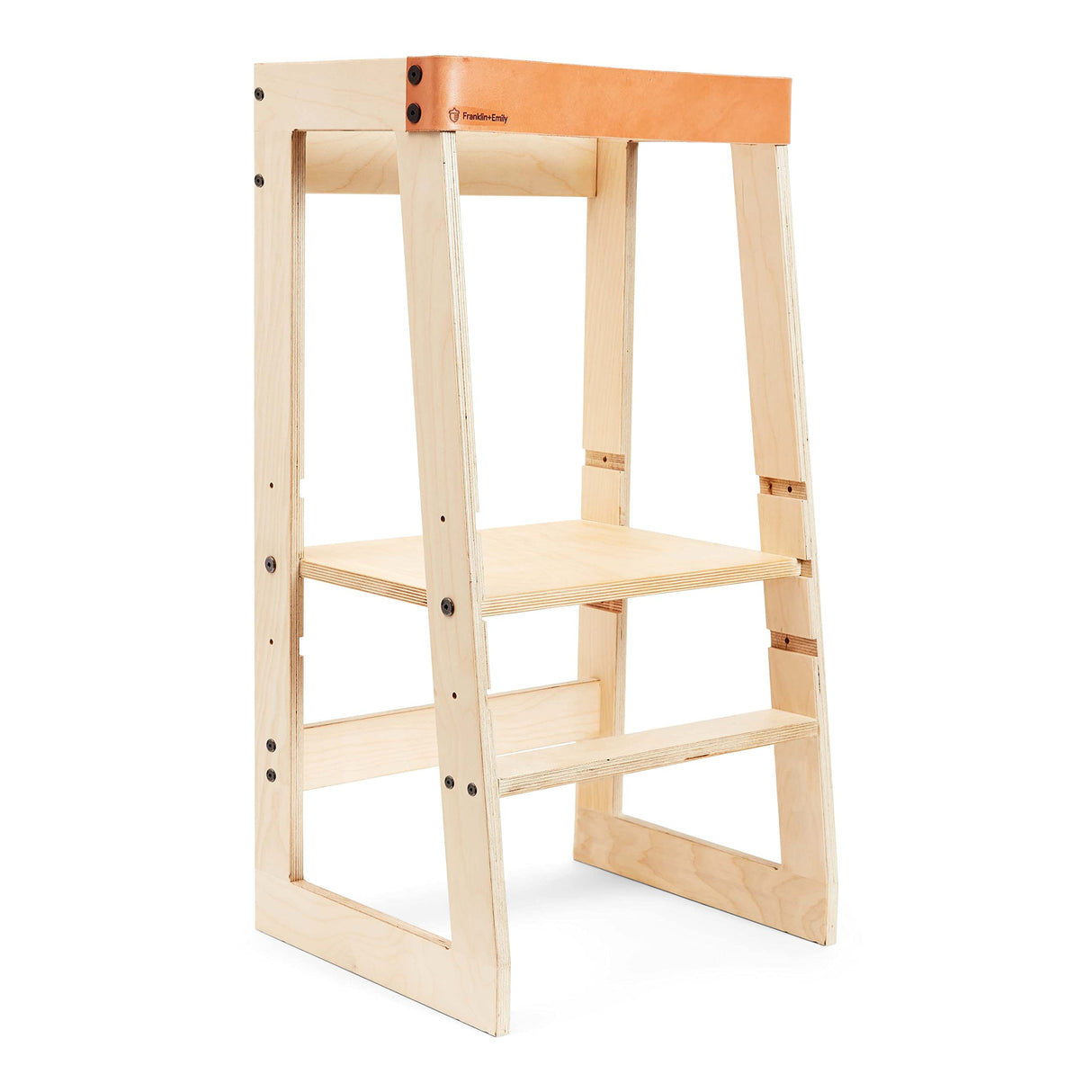 Franklin + Emily Wooden Toddler Tower and Step Stool (Toddler Step Stool with Leather Strap, Kitchen Tower, Safety Stool, Kid Step Stool, Activity Tower, Kid Tower) Franklin + Emily