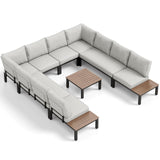 PHI VILLA 9 Pieces Outdoor Patio Furniture Set,Metal Frame Modern Outdoor Sectional Sofa Set,10 Seats Patio Conversation Sets with Coffee Table&Thickened Cushion,for Poolside and Backyard,Light Grey PHI VILLA
