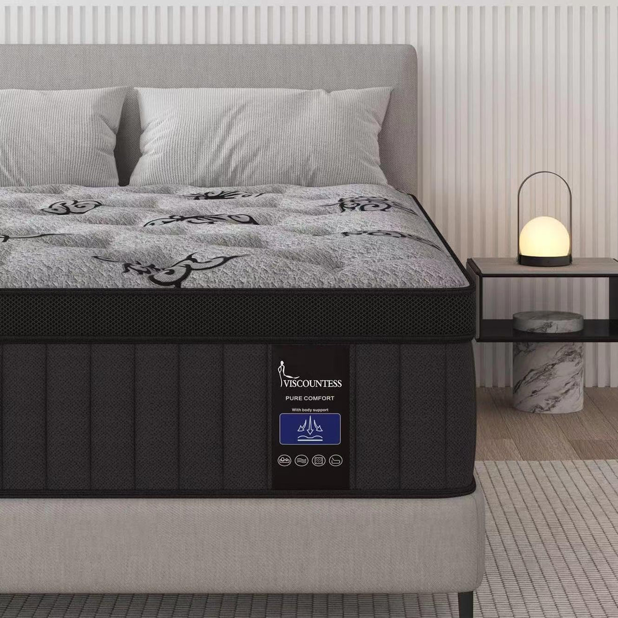 VISCOUNTESS Queen Mattress, 14 Inch Mattresses Euro Top Mattress Medium Firm for Back & Lumbar Support, Individual Pocket Spring Bed for Motion Isolation & Pressure Relief VISCOUNTESS