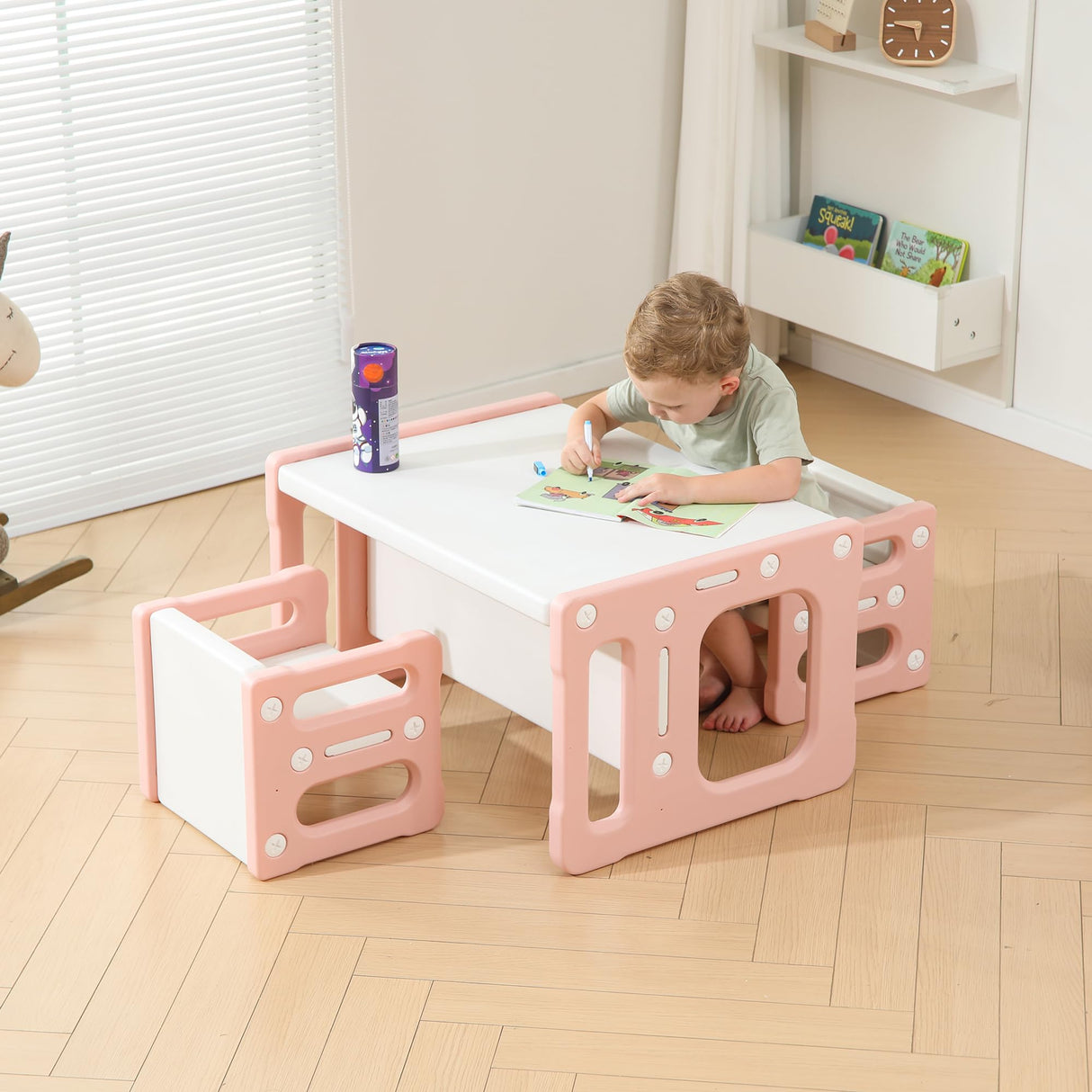 Bestgame Montessori Table and Chair Set, Kids Table and Chairs, Height-Adjustable Toddler Table and Chair Set, Table Chair for Ages 3-8, Childrens Table for Daycare, Classroom Bestgame