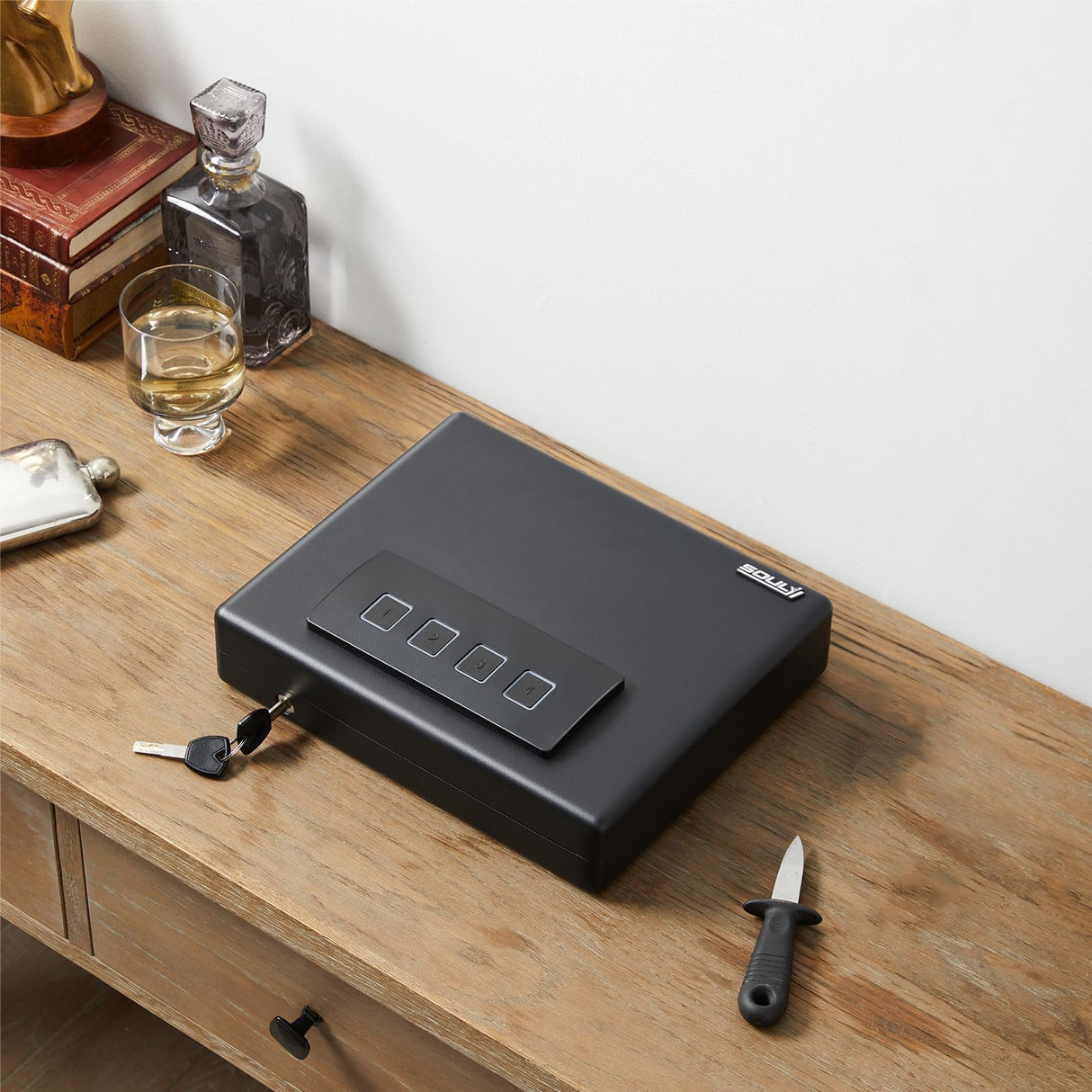 SOULYI Portable Digital Gun Safe For Pistols With Password And Key Access, Pistol Safe With Muting Mode For Truck, Nightstand, Drawer, Cabinet, Bookshelf And Car Travel SOULYI