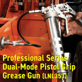 LockNLube Professional Dual-Mode Pistol Grip Grease Gun. Includes LockNLube® Grease Coupler, high-quality 20" hose and in-line hose swivel. LockNLube