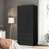 YZRSTY Armoire Wardrobe Closet with 4 Doors and 6 Drawers, 70.87" Tall Wooden Clothes Closet Wardrobe Cabinet, Freestanding Bedroom Storage Armoire for Hanging Clothes, 2-Piece (Black) YZRSTY