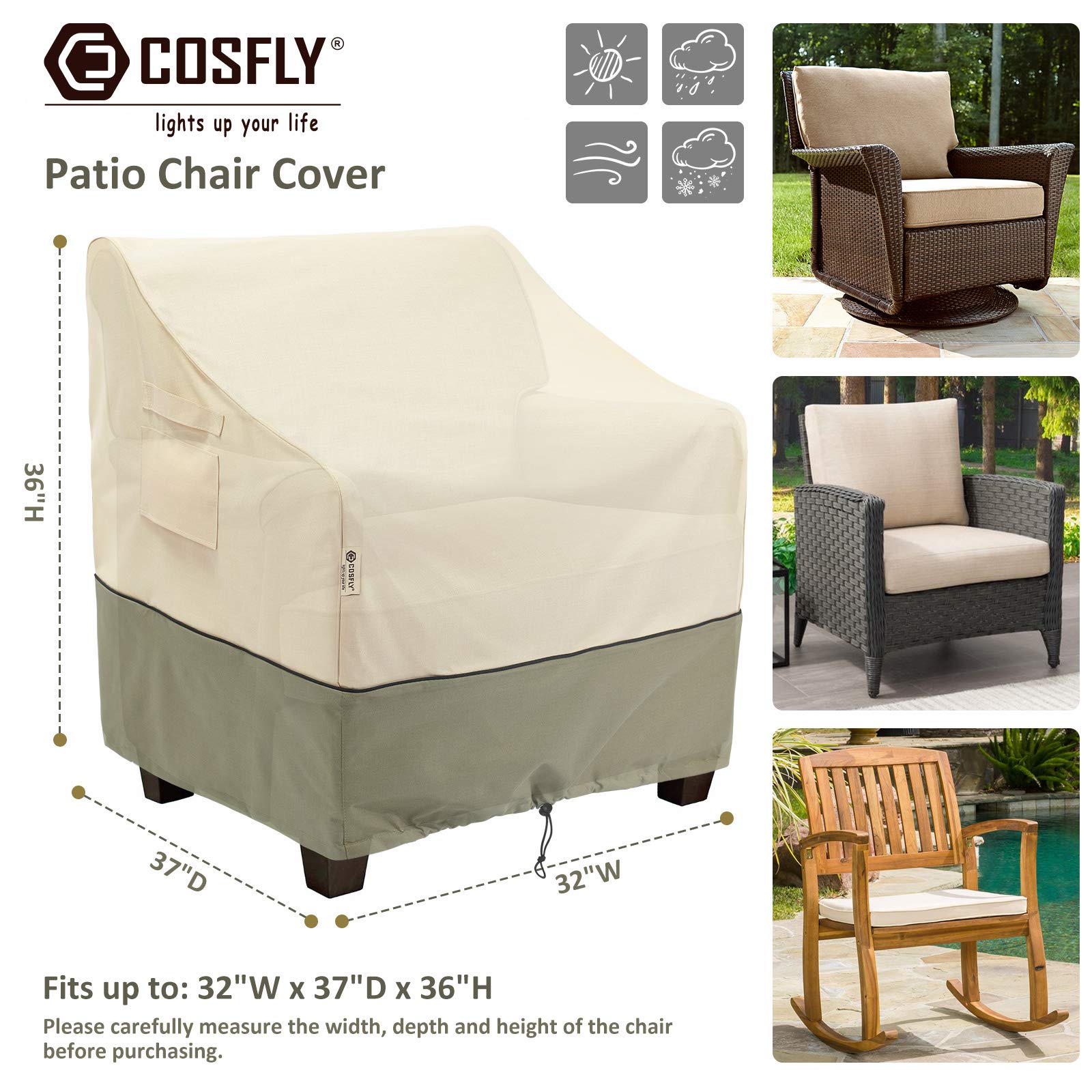 COSFLY Outdoor Furniture Patio Chair Covers Waterproof Clearance, Lounge Deep Seat Cover, Lawn Furnitures Covers Fits up to 32W x 37D x 36H inches(2 Pack) - WoodArtSupply