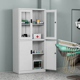 MIIIKO Metal Storage Cabinet with Glass Doors, 2 Tier White Steel Cabinet with Adjustable Shelves and Locking Doors, for Home Office, School and Hospital MIIIKO