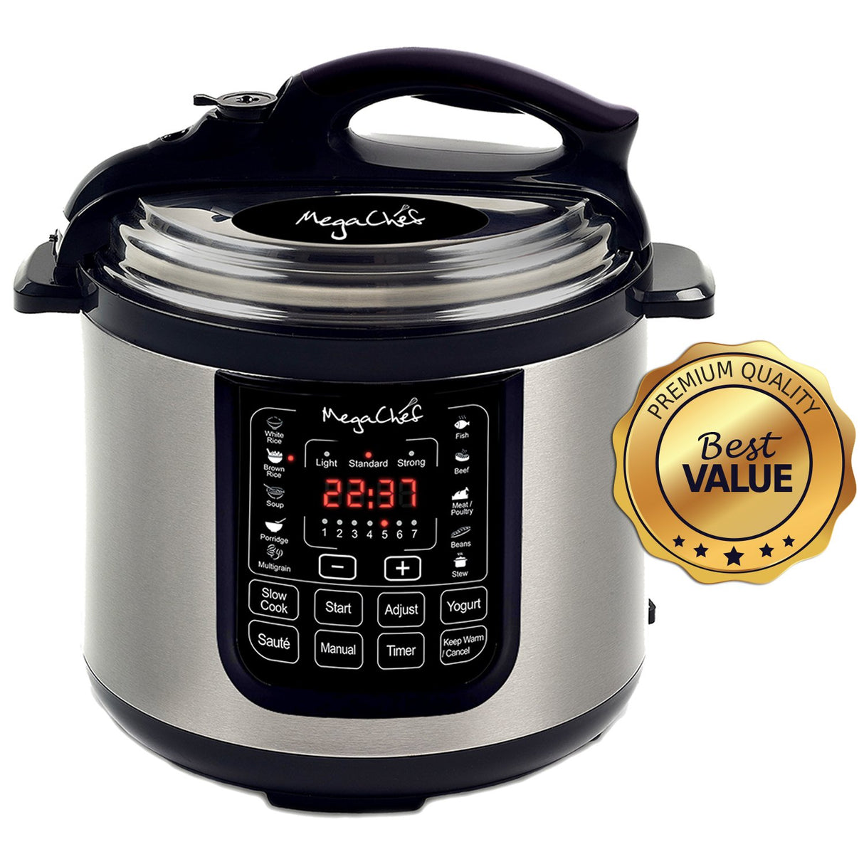 MegaChef MCPR120A 8 Quart Digital Pressure Cooker with 13 Pre-set Multi Function Features, Stainless Steel Megachef