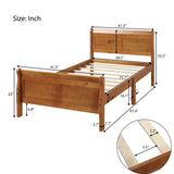 MERITLINE Twin Size Bed Frame, Solid Wood Platform Bed Frame Mattress Foundation Sleigh Bed with Headboard/Footboard/Wood Slat Support (Oak) MERITLINE