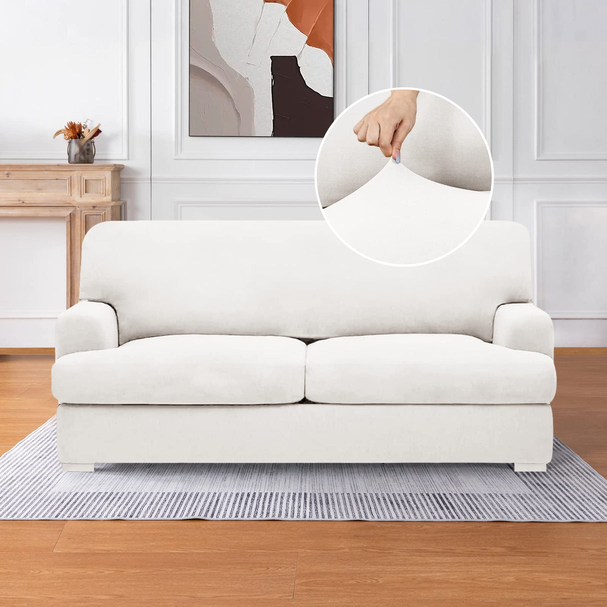 molasofa T Cushion Loveseat Slipcover with 2 Individual T Cushion Shape Seat Covers for Home Décor, 3 Pieces Stretchable, Washable, Non-Pilling, Non-Slip Loveseat Covers (Loveseat,White) molasofa