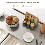 HOMCOM Rolling Island with Wheels for Kitchen, Portable Kitchen Island with Stainless Steel Top, Adjustable Shelves, 2 Drawers, Spice, Knife and Towel Rack, Cream White HOMCOM